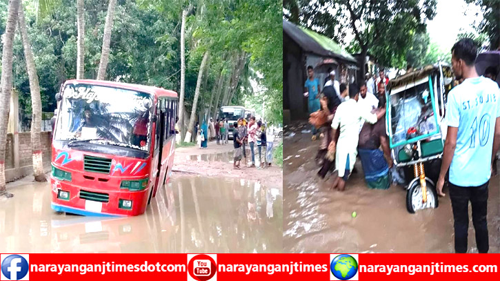 আড়াইহাজার-জাঙ্গালিয়া সড়কের ১১ কিলোমিটারেই গর্ত, চরম দূর্ভোগ 